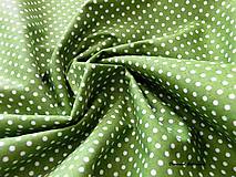 Textil - Bavlnená látka bodky biela na zelenom  - cena za 10 cm - 7158621_