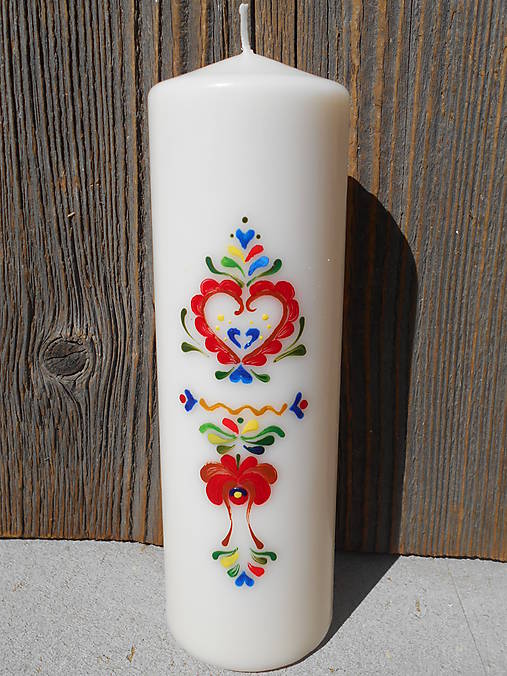 ručne maľovaná sviečka s ľudovým ornamentom/vysoká