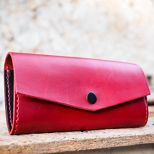 Dámska kožená červeno-čierna peňaženka XXL