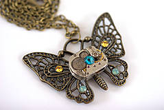 Náhrdelníky - Steampunkový náhrdelník Motýlik - 7170043_