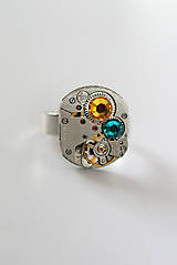 Prstene - Steampunkový prsteň a Swarovski - 7170056_