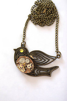 Náhrdelníky - Steampunkový náhrdelník Vtáčik - 7176209_