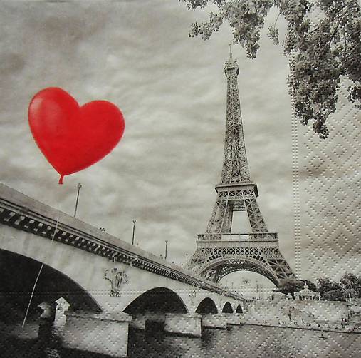  - S789 - Servítky - červený balón, srdce, Paríž - 7179007_