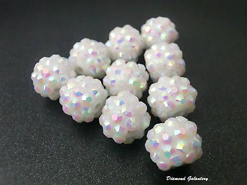 Korálky - Shamballa korálky akrylové - AB biele - 7184806_