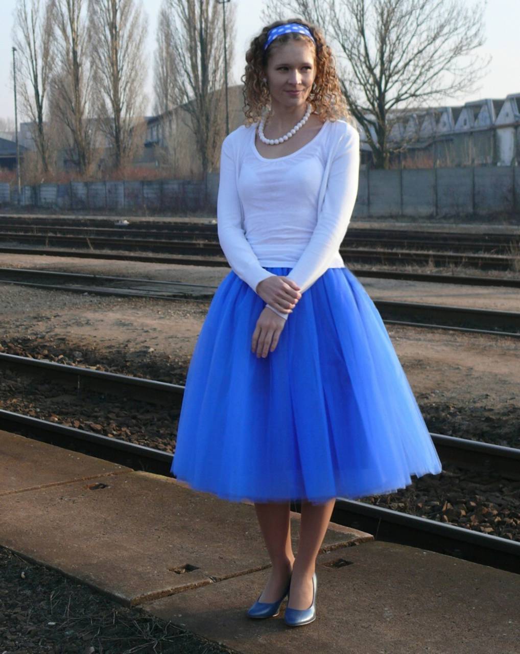 Modrá tylová sukňa