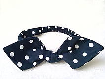 Ozdoby do vlasov - Pin Up headband on elastic (black with white polka dots) - 7191699_