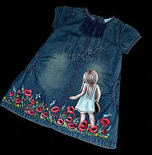 Detské oblečenie - riflové šaty ručne maľované - 7191980_