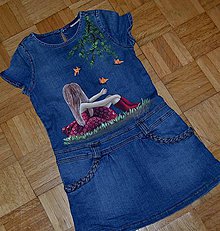 Detské oblečenie - riflové šaty ručne maľované - 7192000_