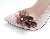 Ponožky, pančuchy, obuv - Elegantné "vuittonky" - klipy na topánky hnedé so štrasovým kamienkom - 7207001_