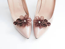 Ponožky, pančuchy, obuv - Elegantné "vuittonky" - klipy na topánky hnedé so štrasovým kamienkom - 7207007_