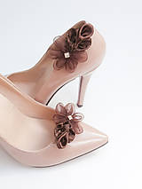 Ponožky, pančuchy, obuv - Elegantné "vuittonky" - klipy na topánky hnedé so štrasovým kamienkom - 7207008_