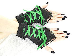 Rukavice - Bezprsté gothic čierno zelené rukavice  0990 - 7212771_