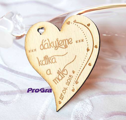 Darčeky pre svadobčanov - Drevená magnetka - Minisrdiečko - Ďakujeme 2D - Akciová cena - 7209386_