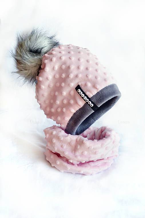 Detské súpravy - zimná súprava s menom a odopínacím brmbolcom Pink & dark gray...alebo farbu si vyber! - 7217542_