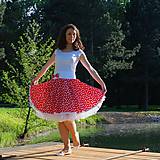 Sukne - Červená puntíkovaná kolová sukně - 7228004_