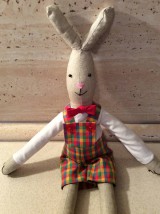 Dekorácie - párik zajac a zajačica (tmavomodro-červeno-biely) - 7235758_