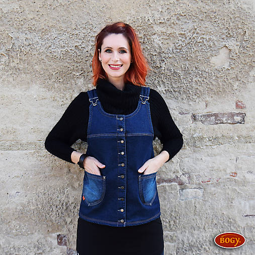 Vesty - teplá džínová propínací vesta, podšitá fleecem 38,40 - 7235629_