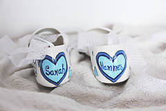 Ponožky, pančuchy, obuv - jemné svadobné balerínky s modrým srdcom - 7239174_