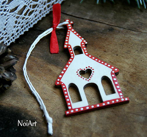 Dekorácie - Vianočná ozdoba kostolík folk - 7245439_