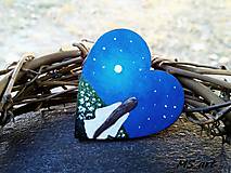 Drevená brošňa - srdce modrá
