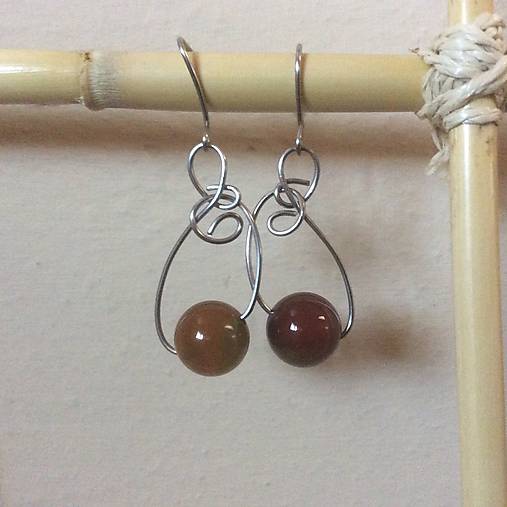 Náušnice - achátky- visiace nerezové náušnice - 7248699_