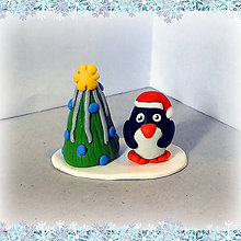 Dekorácie - Striebro modrý vianočný stromček  (tučniak) - 7248310_