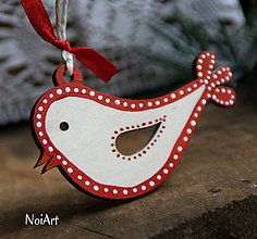 Dekorácie - Vianočná ozdoba vtáčik folk - 7261010_