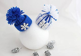 Dekorácie - Vianočné čiapočky v modrom - 7260381_