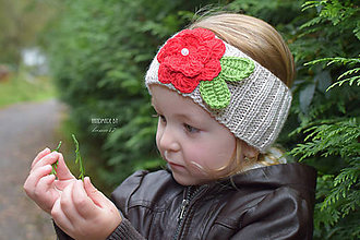 Detské čiapky - Pletená čelenka proti vetru... "kvietok na prírodno" - 7268584_