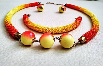 Sady šperkov - Háčkovaná korálková súprava "Fresh Orange" - 7274921_