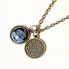 Náhrdelníky - Vintage Zodiac Sign Necklace (Snowflake Obsidian / Náhrdelník 3v1 so znamením a minerálom) - 7283885_
