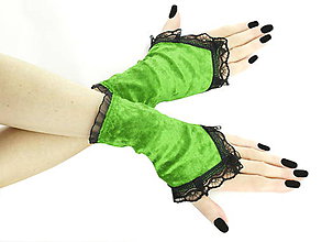 Rukavice - Zamatové rukavičky zelené s čipkou 04A - 7293227_