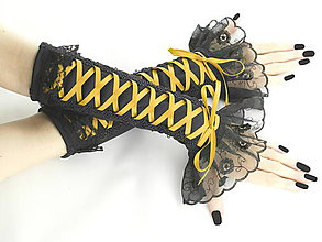 Rukavice - Spoločenské dámské rukavice čierno žlté 0190F - 7293231_