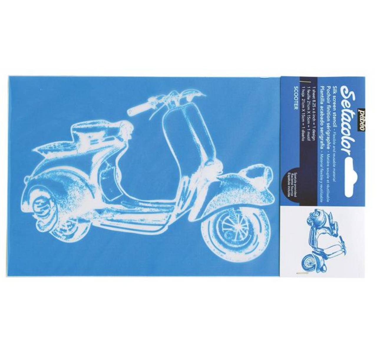 Šablóna Pébéo na textil, A5 - princíp sieťotlače (skúter, moped)