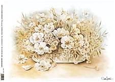 Papier - Ryžový papier- Biele kvety 35x50 cm - 7302377_