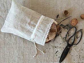 Úžitkový textil - Vrecko na chlieb z ručne tkaného ľanu 35x25 cm s uškom na zavesenie - 7314760_