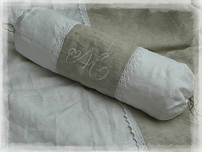 Úžitkový textil - Lněný povlak na váleček shabby BLANC/NATUREL - 7319042_