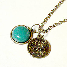 Náhrdelníky - Vintage Zodiac Sign Necklace (Green Aventurine / Náhrdelník 3v1 so znamením a minerálom) - 7324104_