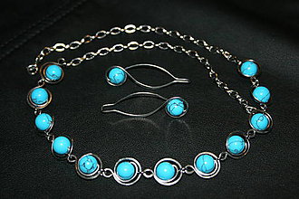 Sady šperkov - Náhrdelník + náušnice - rekonstruovaný Tyrkys - Chirurgická ocel - 7329794_