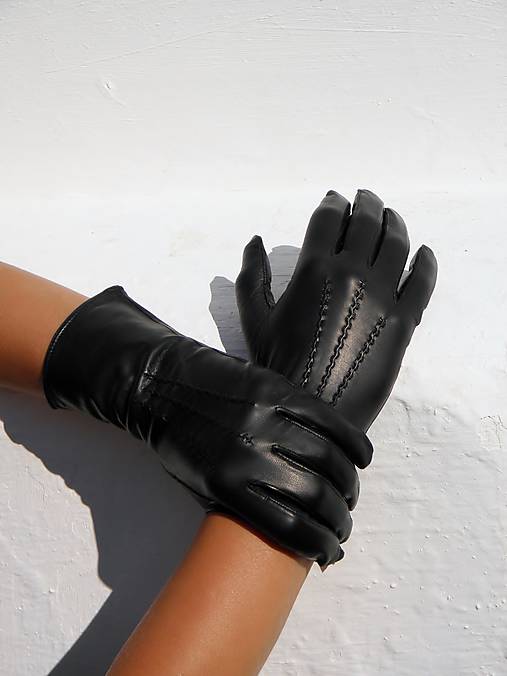  - Černé dámské kožené rukavice s hedvábnou podšívkou - celoroční - 7329775_