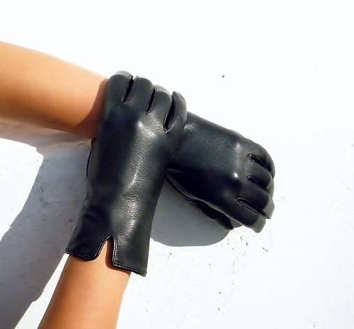  - Černé  dámské kožené rukavice bezpodšívkové - 7329801_
