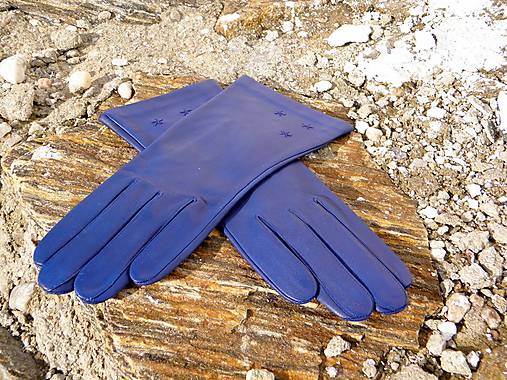  - Modré dámské kožené rukavice s hedvábnou podšívkou - celoroční - 7330055_