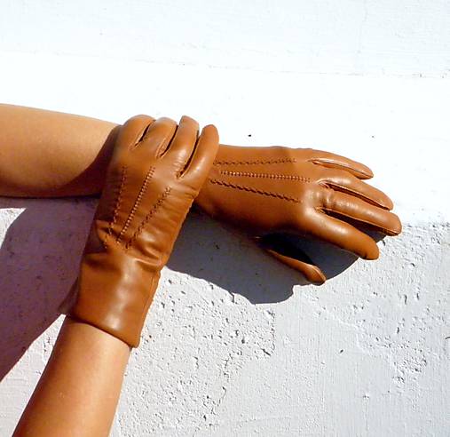  - Rezavé dámské kožené rukavice s vlněnou podšívkou - vel 8 - 8 1/2 - 7330115_