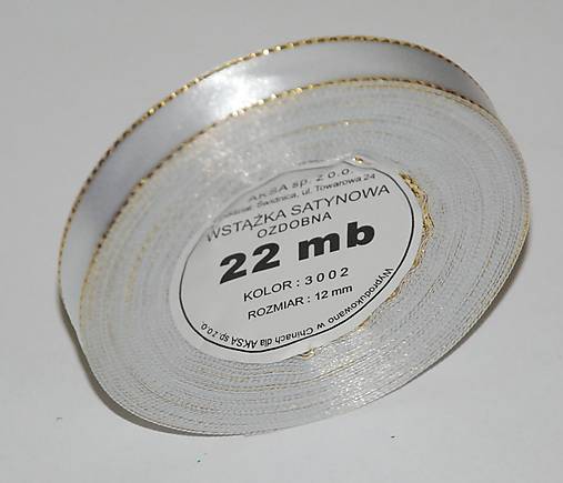 Galantéria - Stuha biela so zlat.lemom  12mm/22 m - 7333811_