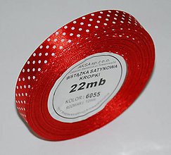 Galantéria - Stuha červená s bodkami 12mm/ 22m-balenie - 7333742_
