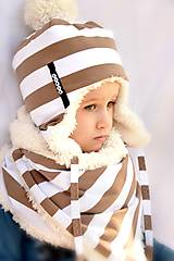 Detské súpravy - zimný set s menom mokka pruhy & fleece cream - 7337020_