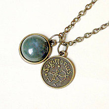 Náhrdelníky - Vintage Zodiac Sign Necklace (Moss Agate / Náhrdelník 3v1 so znamením a minerálom) - 7358747_