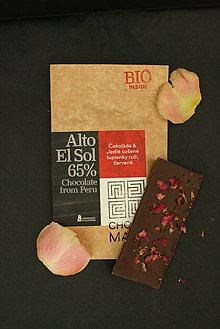 Sladkosti - BIO Horká čokoláda 65% s jedlými lupienkami ruží - 7369573_