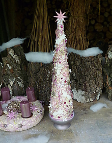Dekorácie - Vianočný stromček biela+ružová+cyklamenová - 7374004_