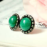 Náušnice - Vintage Green Jade Stud Earrings / Puzetkové náušnice v starobronzovom prevedení so zeleným jadeitom - 7380647_